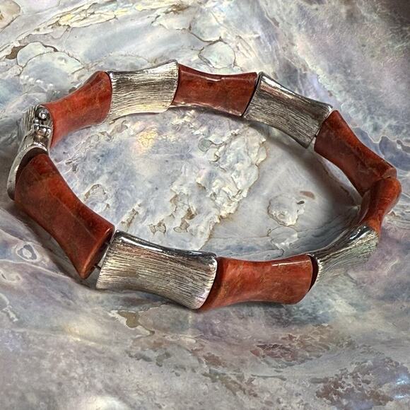 JAY KING Desert Rose Trading Bamboo Red Coral Sterling Silver 925 Bracelet 34g - Picture 7 of 12